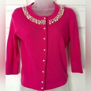 Kate Spade Fuchsia Pink Cardigan Sweater Beaded Pearls size XS